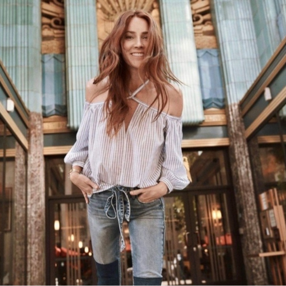 🇺🇸 LUCKY • Blue & White Stripe • Off Shoulder Cut Out •Halter • 4th od July